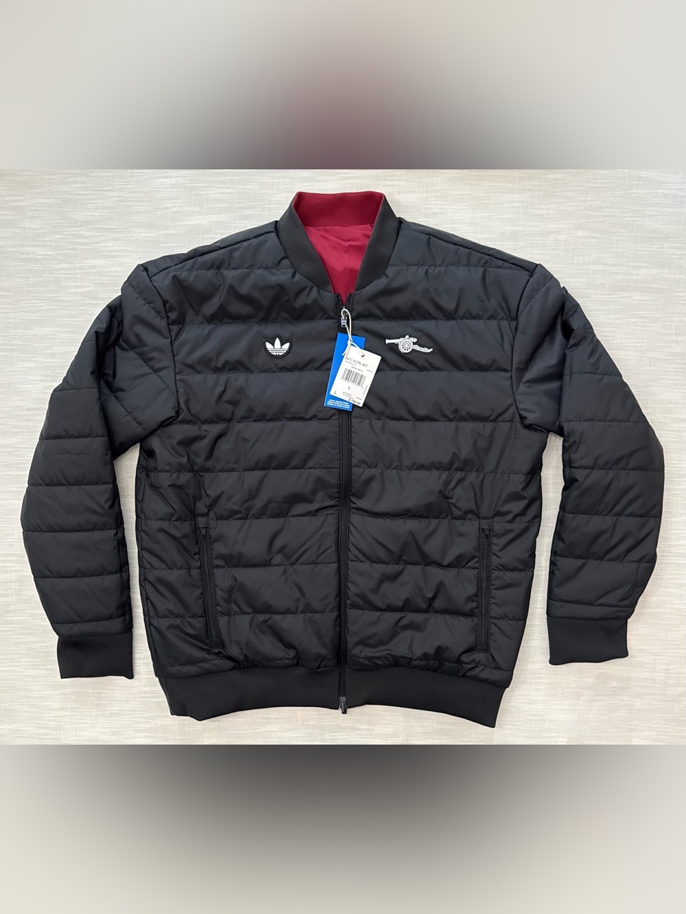 Adidas Arsenal FC Terrace Icons Reversible Puffer Bomber Jacket Sz L  JM9404 NEW